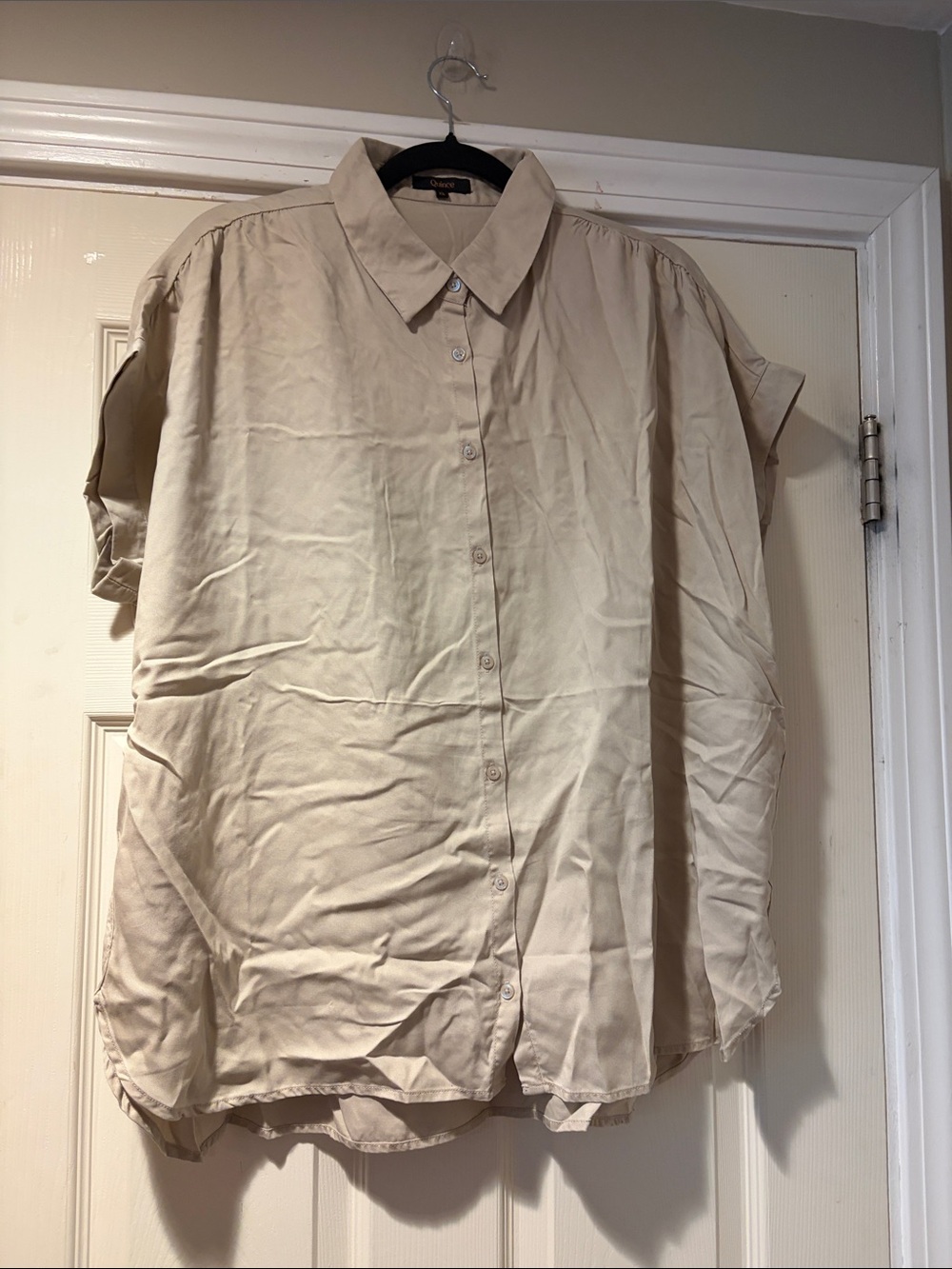 Quince Cap Sleeve Button-Down Shirt in Tan XL